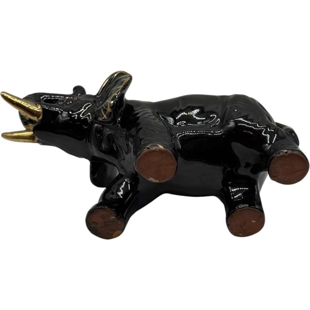 Black Elephant Figurine Gold Accents Ceramic Animal Statue Home Decor - Picture 7 of 9